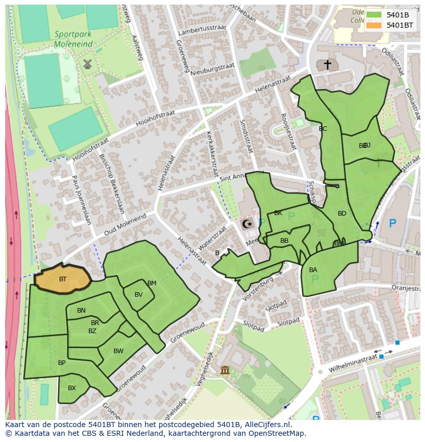 Afbeelding van het postcodegebied 5401 BT op de kaart.