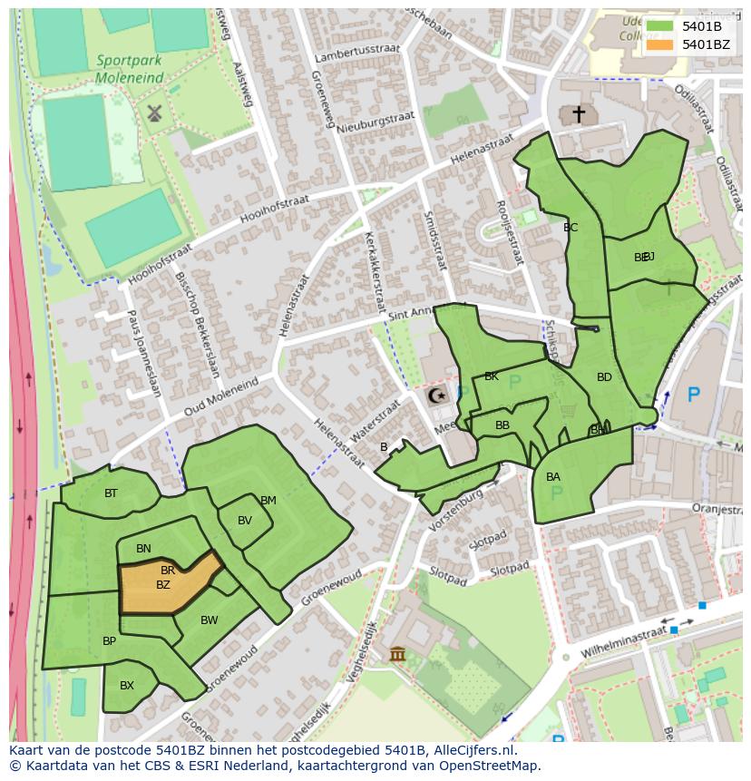 Afbeelding van het postcodegebied 5401 BZ op de kaart.