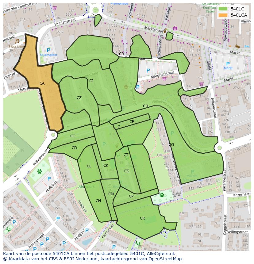 Afbeelding van het postcodegebied 5401 CA op de kaart.