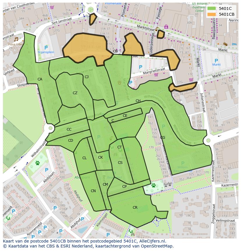 Afbeelding van het postcodegebied 5401 CB op de kaart.