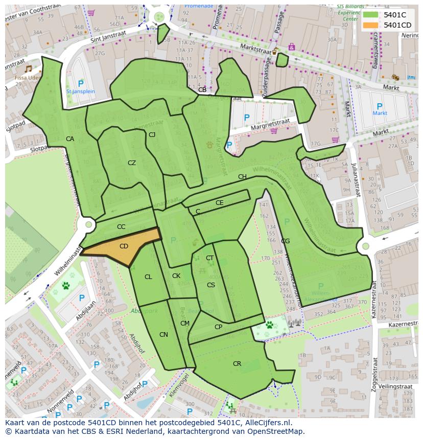 Afbeelding van het postcodegebied 5401 CD op de kaart.