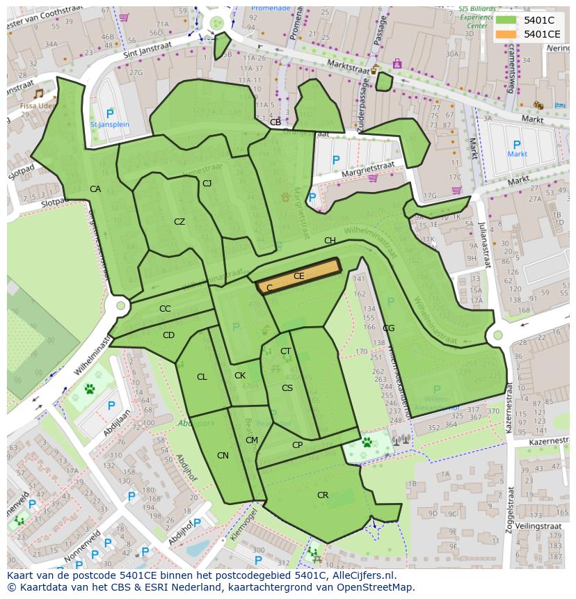 Afbeelding van het postcodegebied 5401 CE op de kaart.