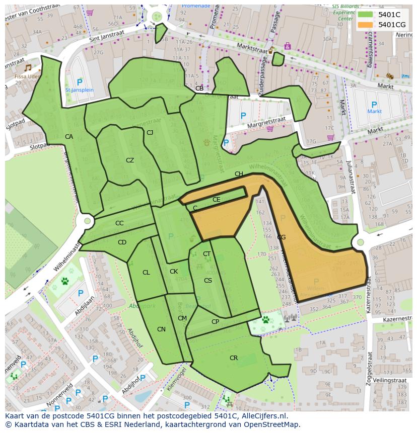 Afbeelding van het postcodegebied 5401 CG op de kaart.