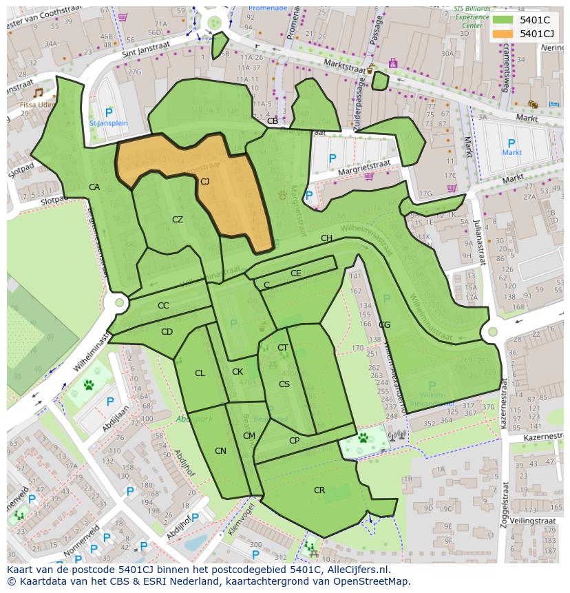 Afbeelding van het postcodegebied 5401 CJ op de kaart.