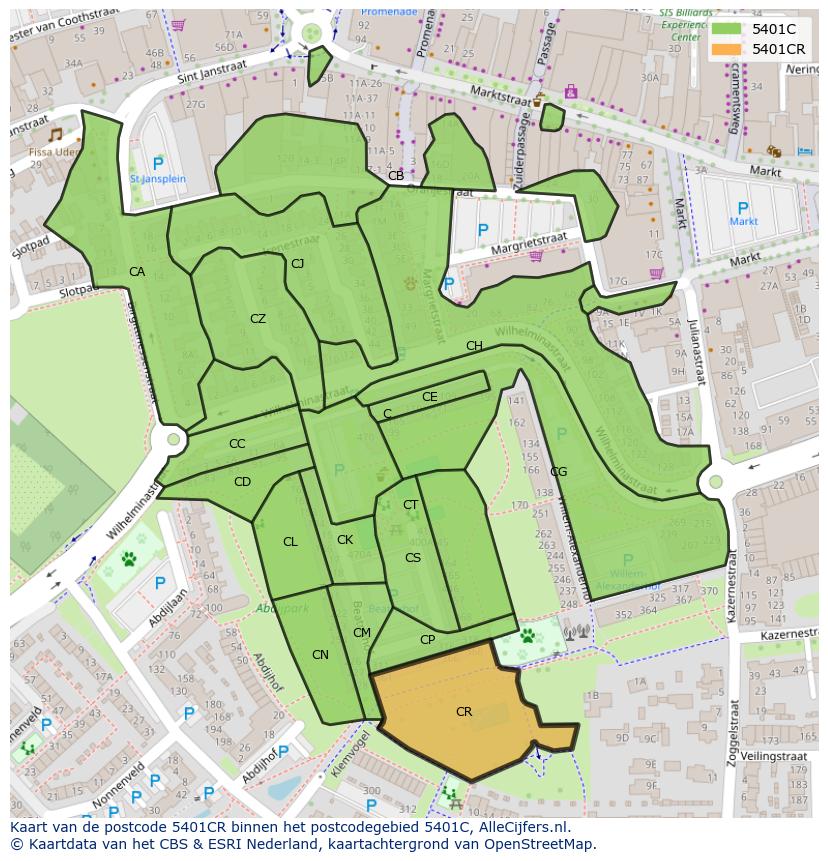 Afbeelding van het postcodegebied 5401 CR op de kaart.