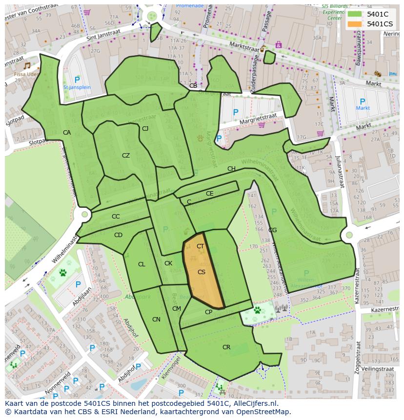 Afbeelding van het postcodegebied 5401 CS op de kaart.