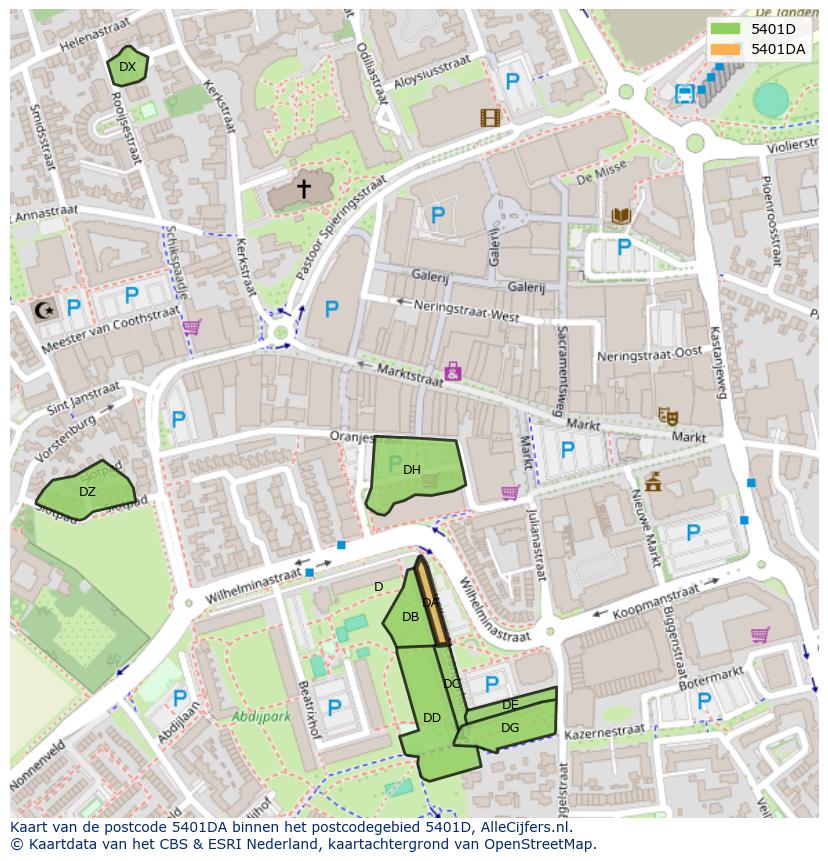 Afbeelding van het postcodegebied 5401 DA op de kaart.