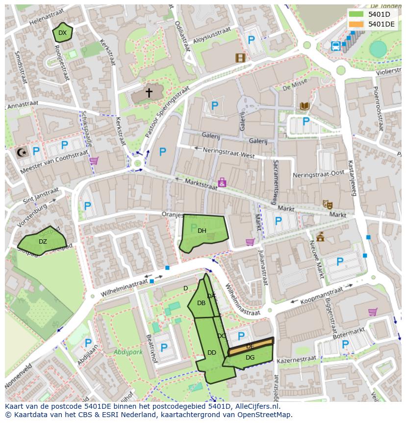 Afbeelding van het postcodegebied 5401 DE op de kaart.