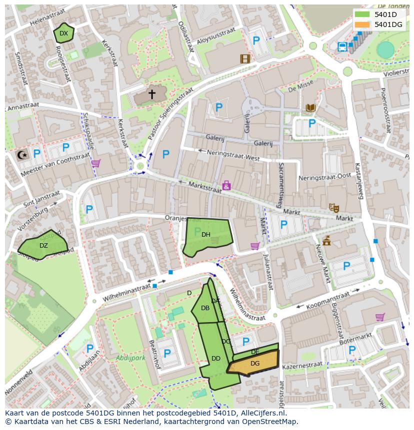 Afbeelding van het postcodegebied 5401 DG op de kaart.