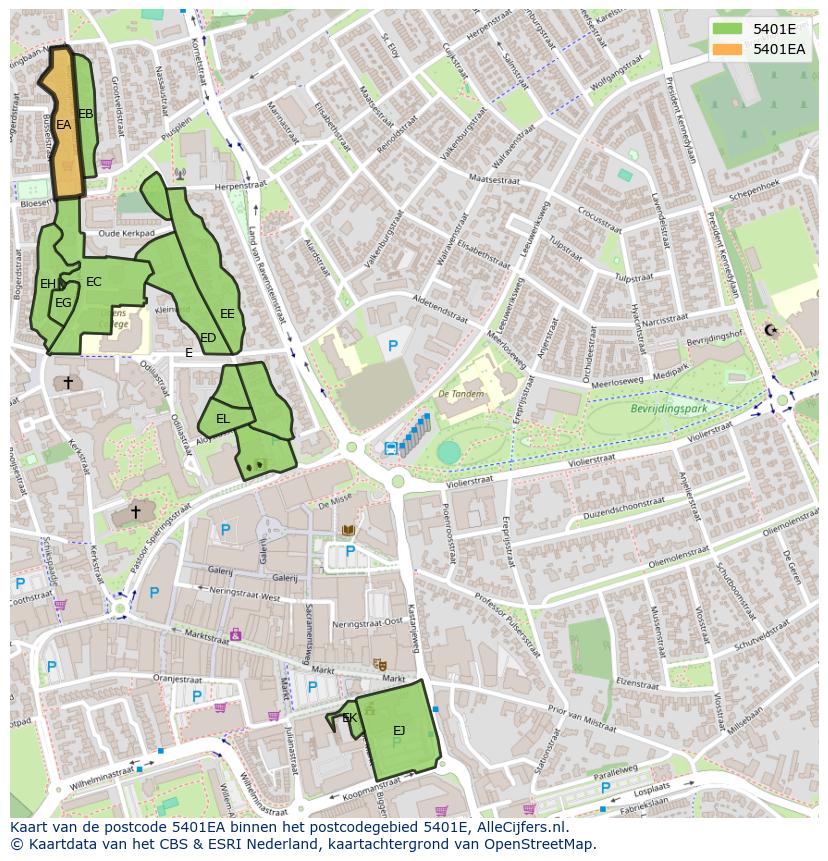 Afbeelding van het postcodegebied 5401 EA op de kaart.