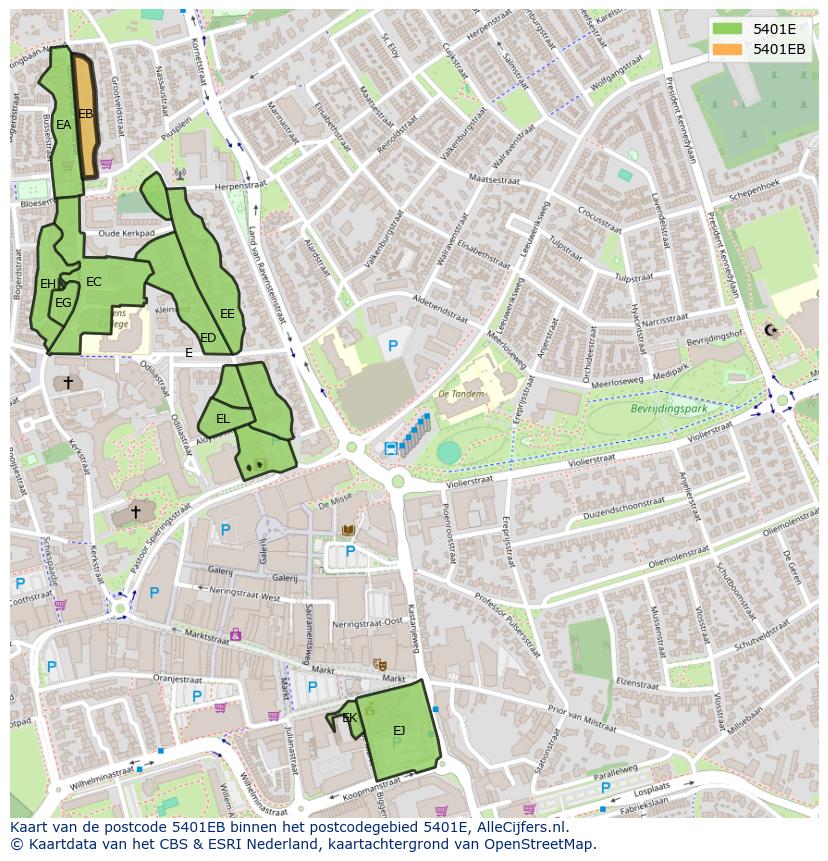 Afbeelding van het postcodegebied 5401 EB op de kaart.