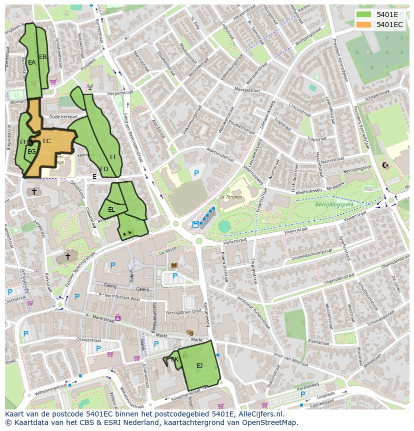 Afbeelding van het postcodegebied 5401 EC op de kaart.