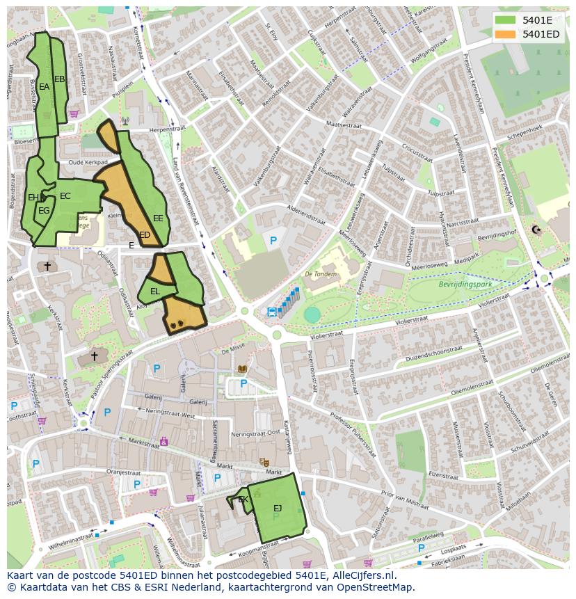 Afbeelding van het postcodegebied 5401 ED op de kaart.