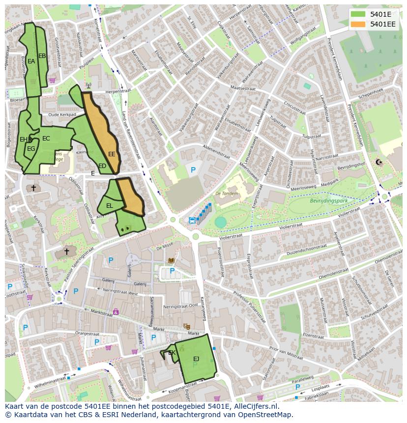 Afbeelding van het postcodegebied 5401 EE op de kaart.