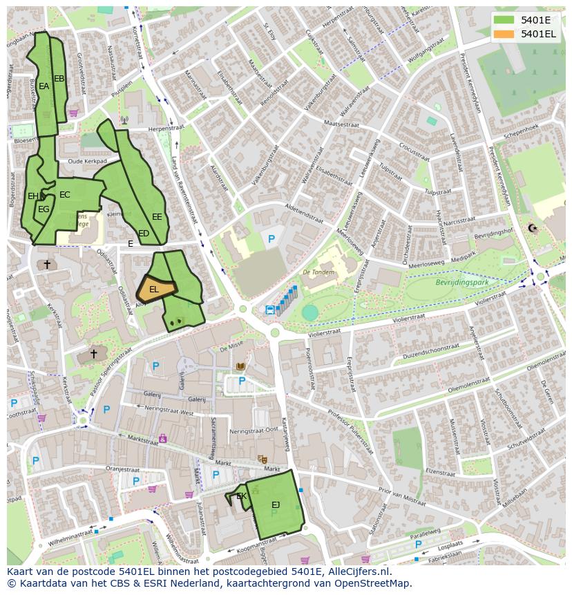 Afbeelding van het postcodegebied 5401 EL op de kaart.