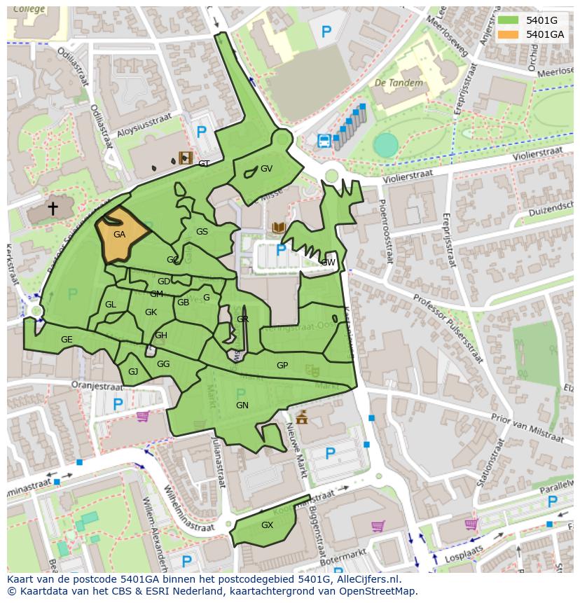 Afbeelding van het postcodegebied 5401 GA op de kaart.