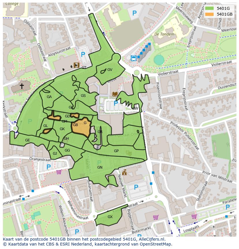 Afbeelding van het postcodegebied 5401 GB op de kaart.