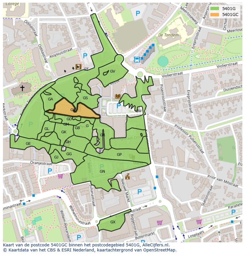 Afbeelding van het postcodegebied 5401 GC op de kaart.