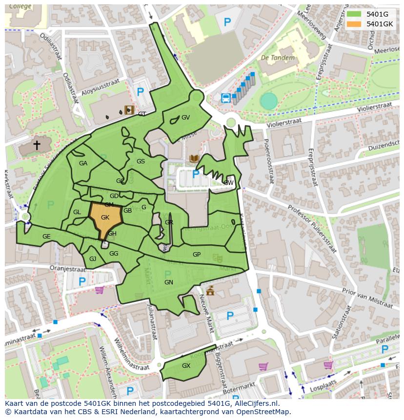 Afbeelding van het postcodegebied 5401 GK op de kaart.