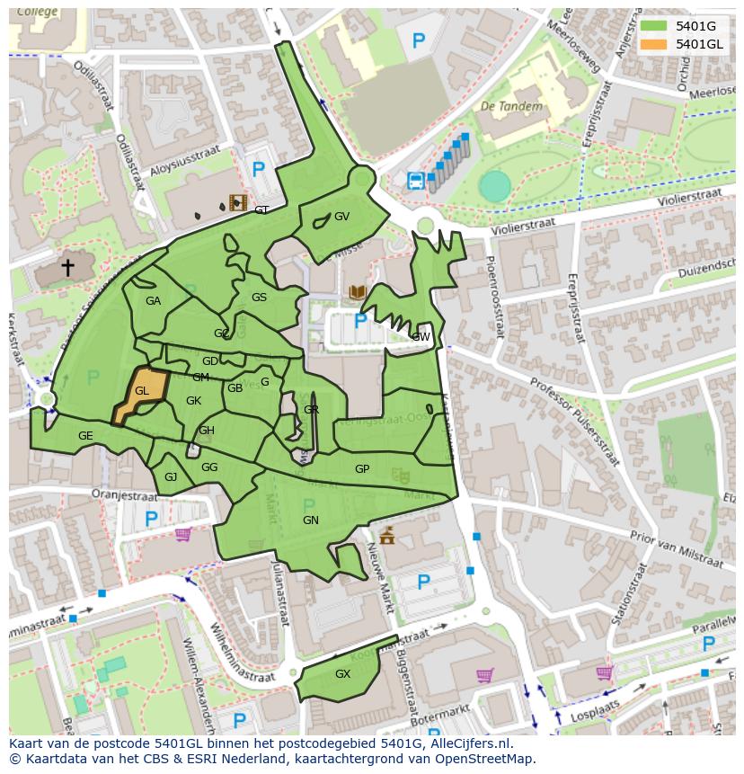 Afbeelding van het postcodegebied 5401 GL op de kaart.