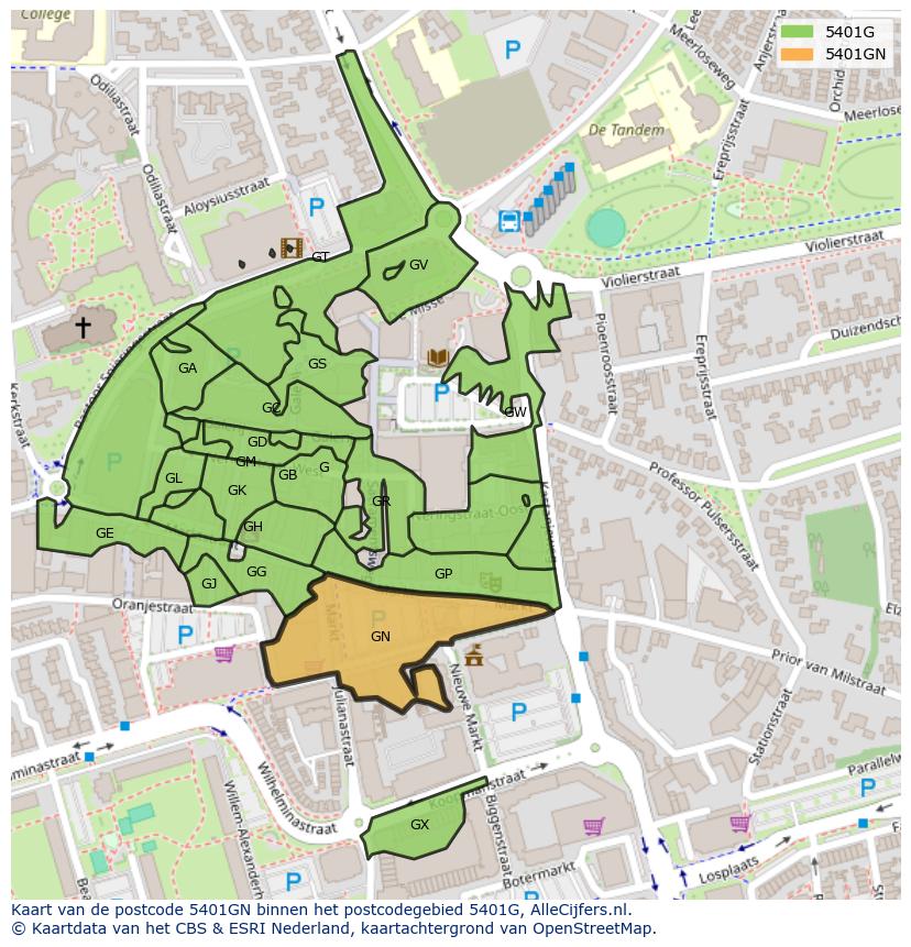 Afbeelding van het postcodegebied 5401 GN op de kaart.