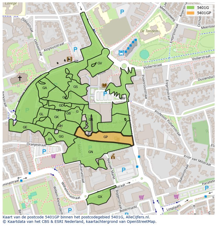 Afbeelding van het postcodegebied 5401 GP op de kaart.