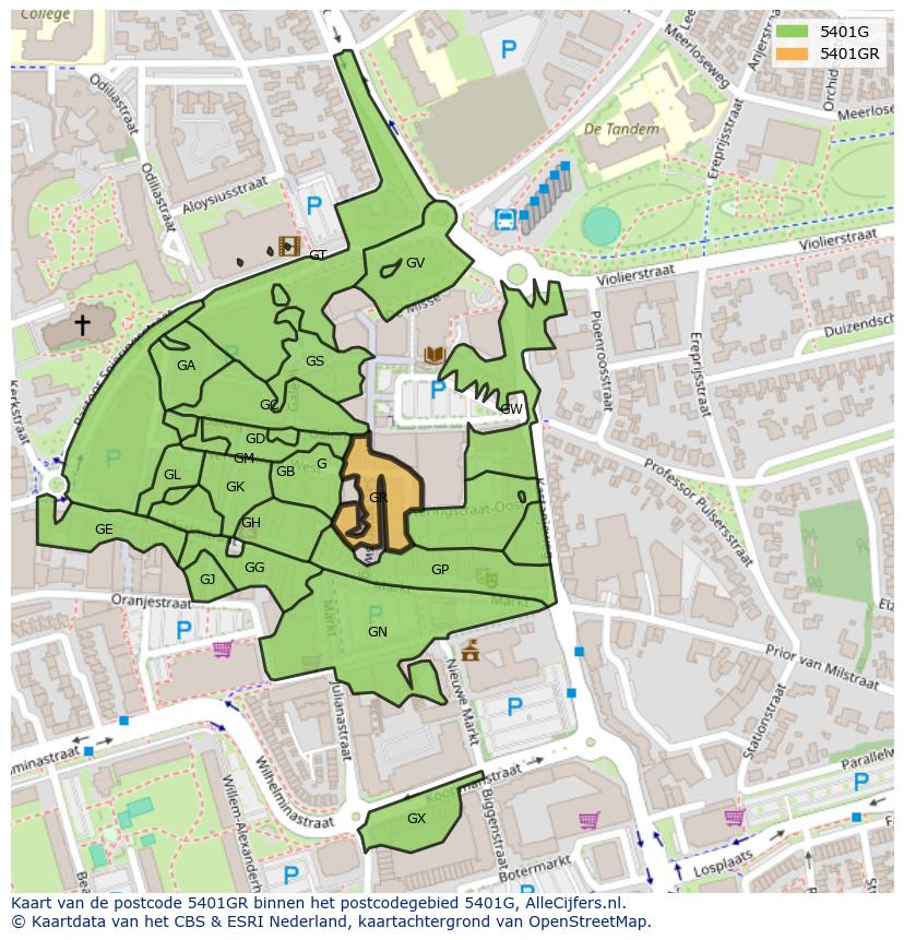 Afbeelding van het postcodegebied 5401 GR op de kaart.