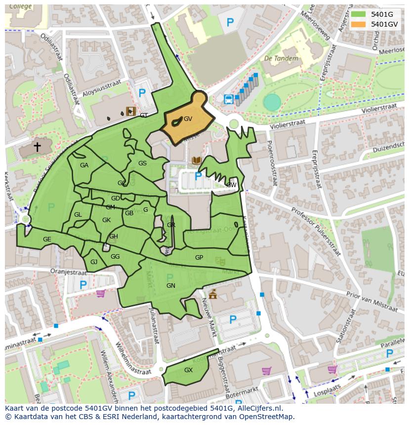 Afbeelding van het postcodegebied 5401 GV op de kaart.