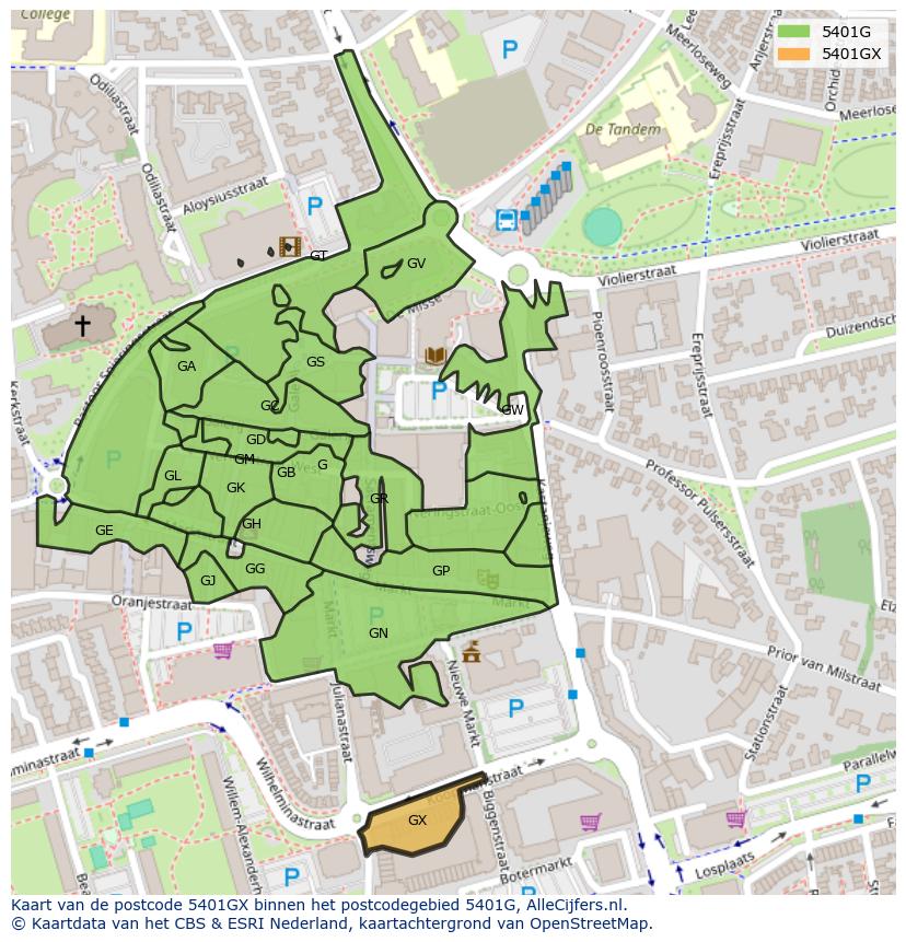 Afbeelding van het postcodegebied 5401 GX op de kaart.
