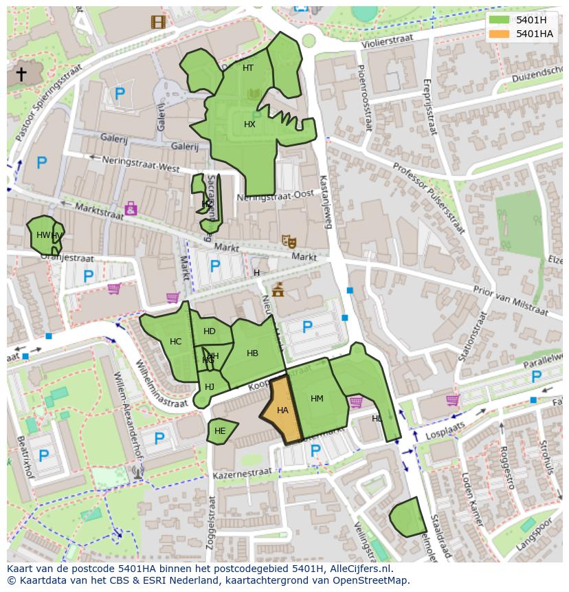 Afbeelding van het postcodegebied 5401 HA op de kaart.
