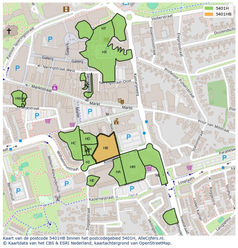 Afbeelding van het postcodegebied 5401 HB op de kaart.