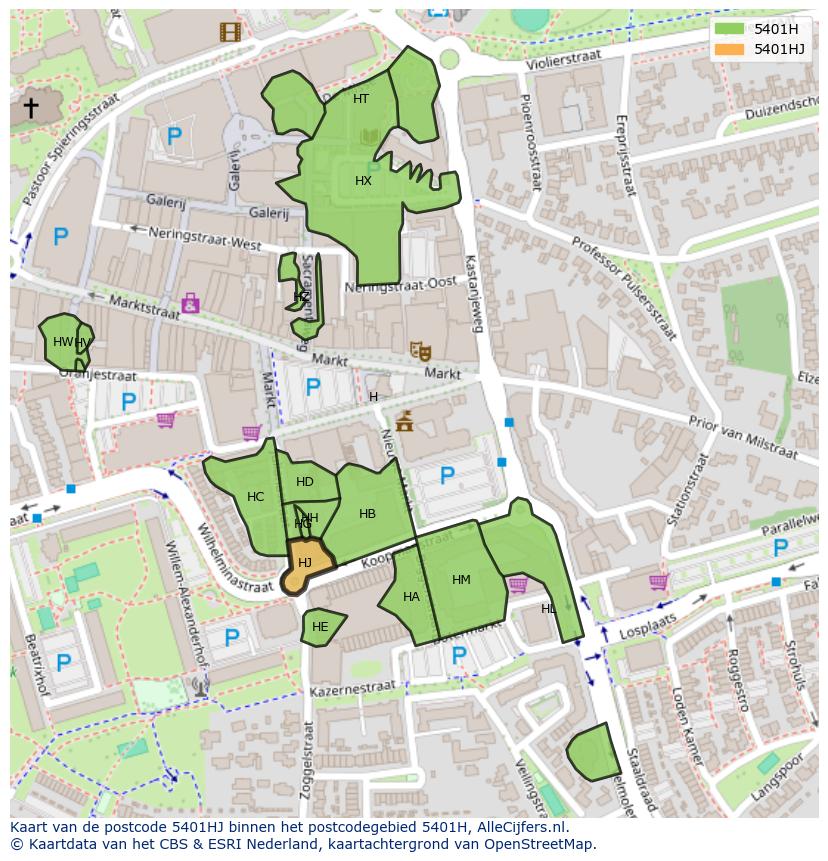 Afbeelding van het postcodegebied 5401 HJ op de kaart.