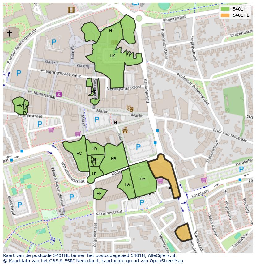 Afbeelding van het postcodegebied 5401 HL op de kaart.