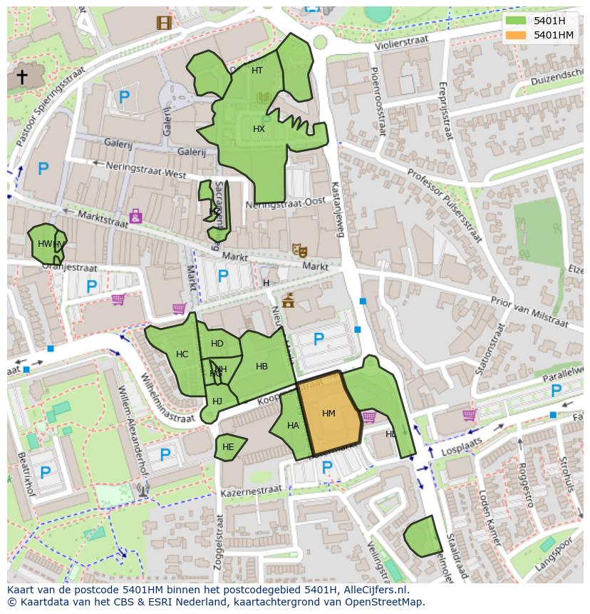 Afbeelding van het postcodegebied 5401 HM op de kaart.