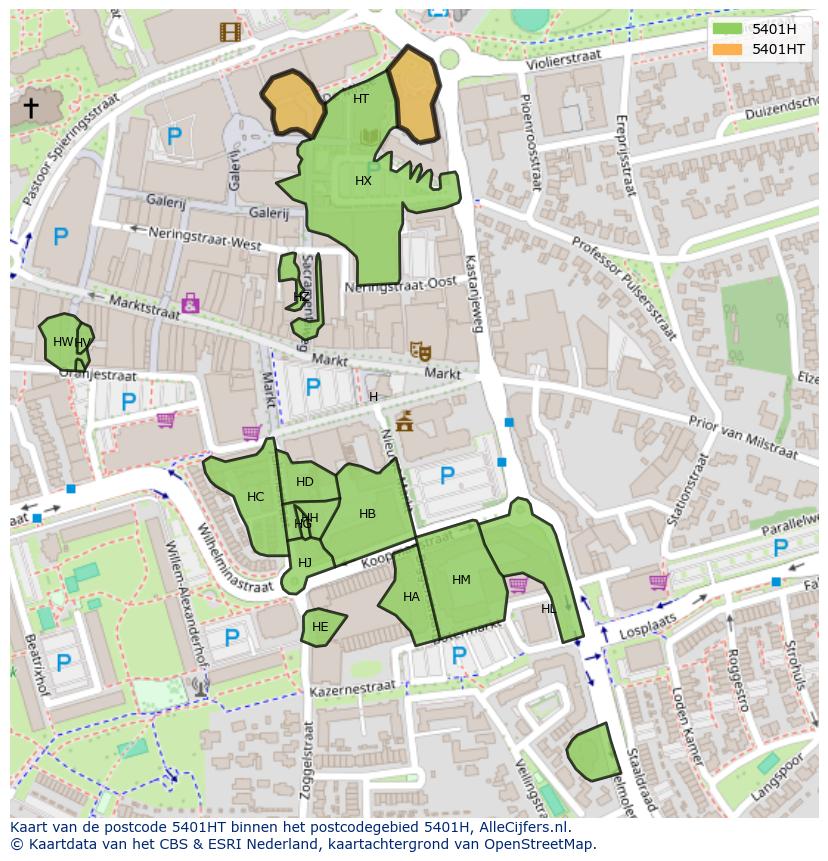 Afbeelding van het postcodegebied 5401 HT op de kaart.