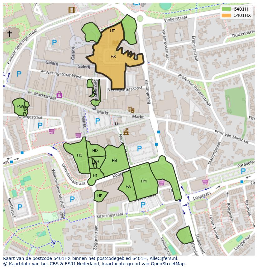 Afbeelding van het postcodegebied 5401 HX op de kaart.
