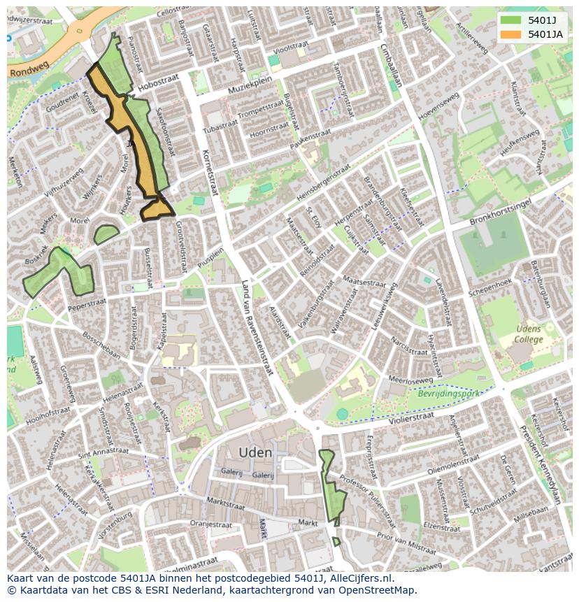 Afbeelding van het postcodegebied 5401 JA op de kaart.