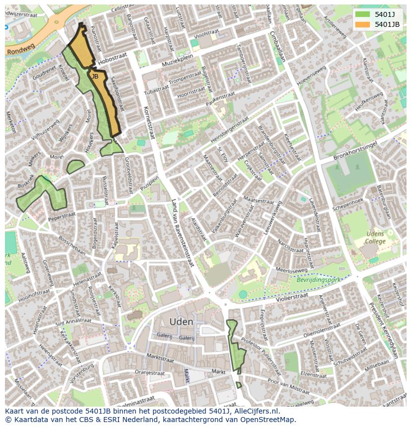Afbeelding van het postcodegebied 5401 JB op de kaart.