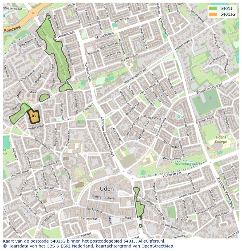 Afbeelding van het postcodegebied 5401 JG op de kaart.