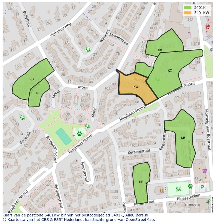 Afbeelding van het postcodegebied 5401 KW op de kaart.