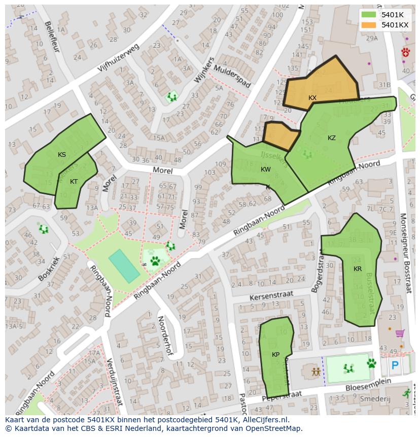 Afbeelding van het postcodegebied 5401 KX op de kaart.