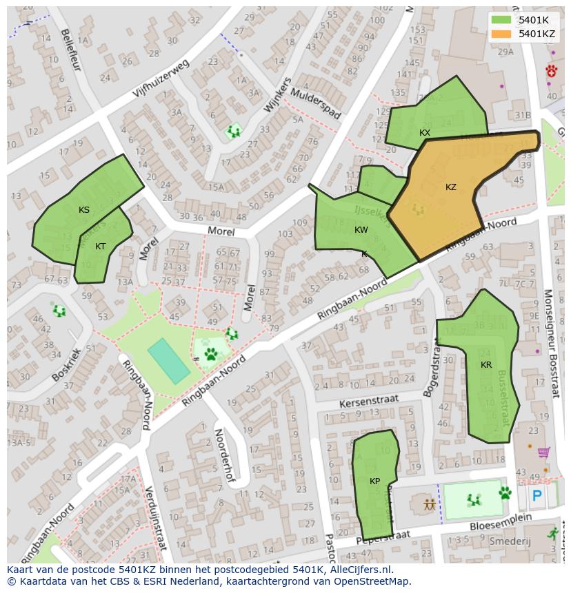 Afbeelding van het postcodegebied 5401 KZ op de kaart.