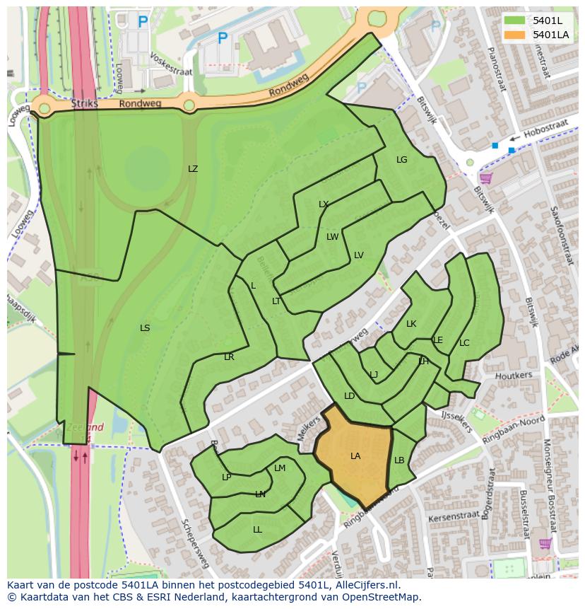 Afbeelding van het postcodegebied 5401 LA op de kaart.