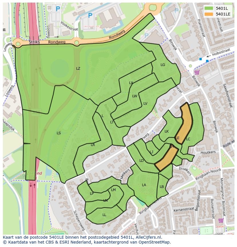Afbeelding van het postcodegebied 5401 LE op de kaart.