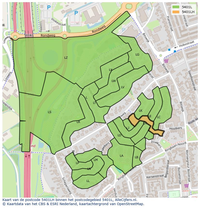 Afbeelding van het postcodegebied 5401 LH op de kaart.