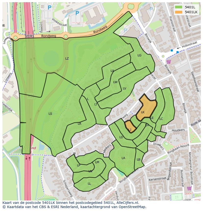 Afbeelding van het postcodegebied 5401 LK op de kaart.