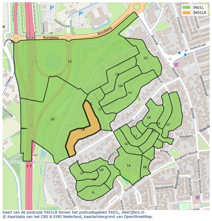 Afbeelding van het postcodegebied 5401 LR op de kaart.