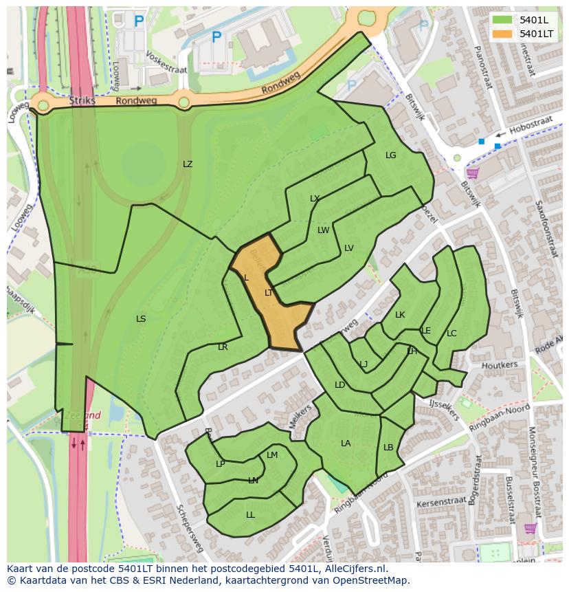 Afbeelding van het postcodegebied 5401 LT op de kaart.