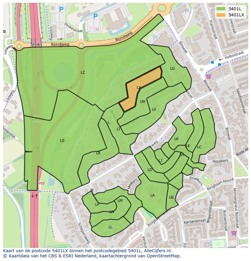 Afbeelding van het postcodegebied 5401 LX op de kaart.