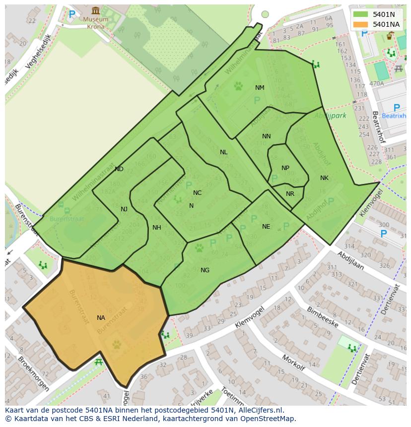 Afbeelding van het postcodegebied 5401 NA op de kaart.